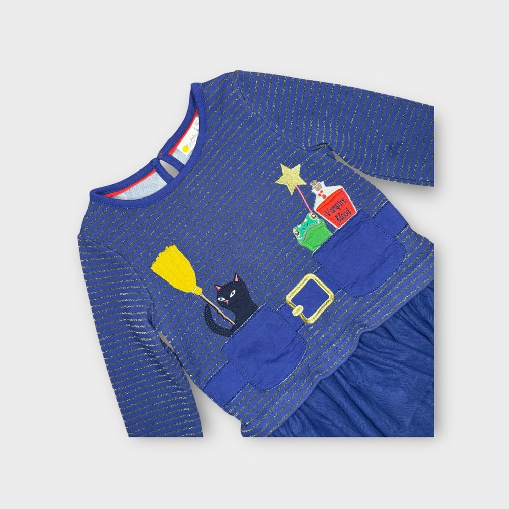 Mini Boden Halloween Scene Applique Blue Tulle Dress - Picture 2 of 6